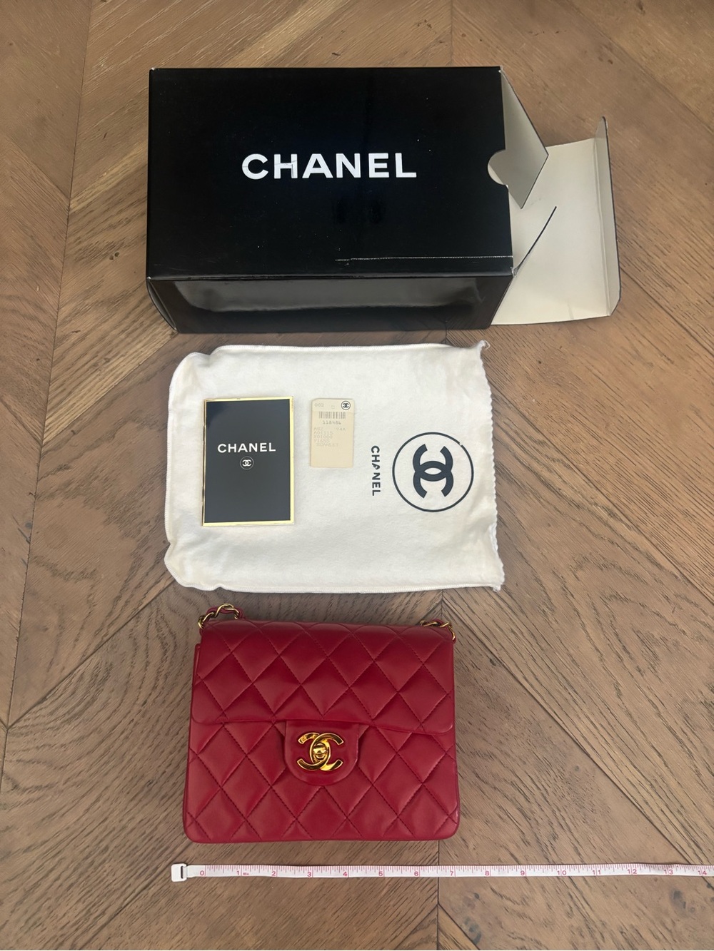 Authentic Vintage Chanel Mini Square Flap Red Lambskin A2200 Box